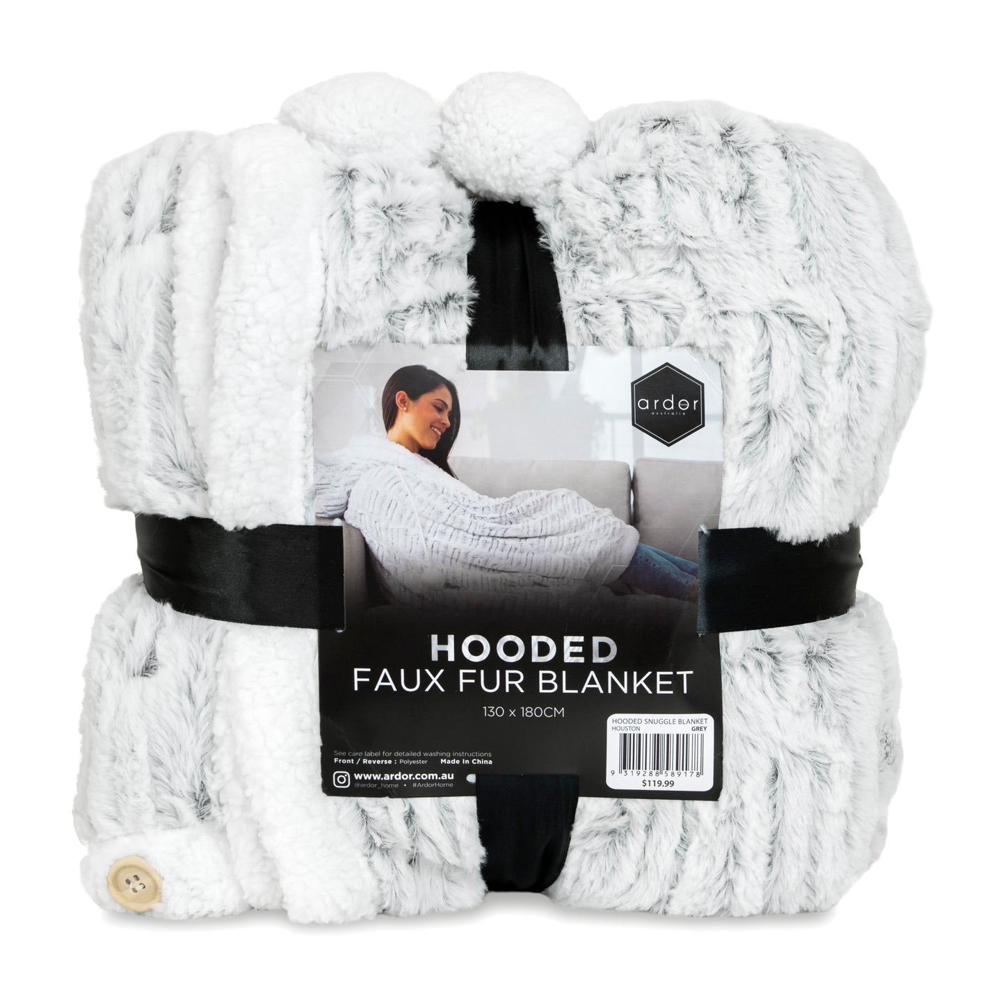 Houston  HOODED SNUGGLE FAUX FUR BLANKET - 130X180CM