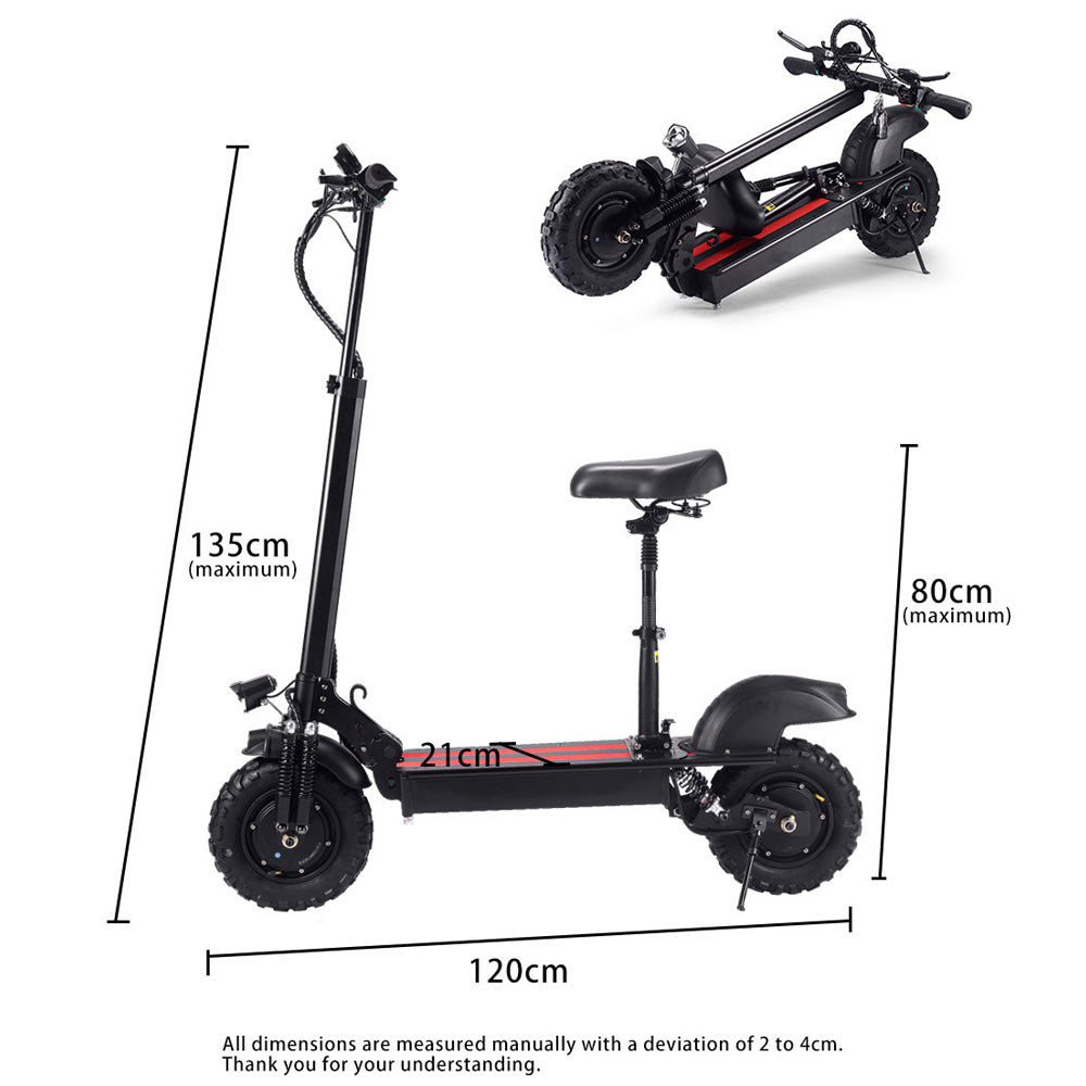 AKEZ 11SQ Dual Motors 1000W 11 Inches  Electric Scooter w/ Seat Vacuum Tyre Front& Rear Suspension - Black