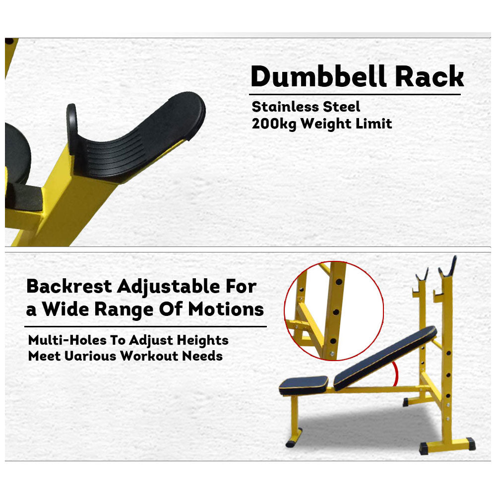 RBT310A Heavy Duty Weight Bench Flat Incline with Squat Rack