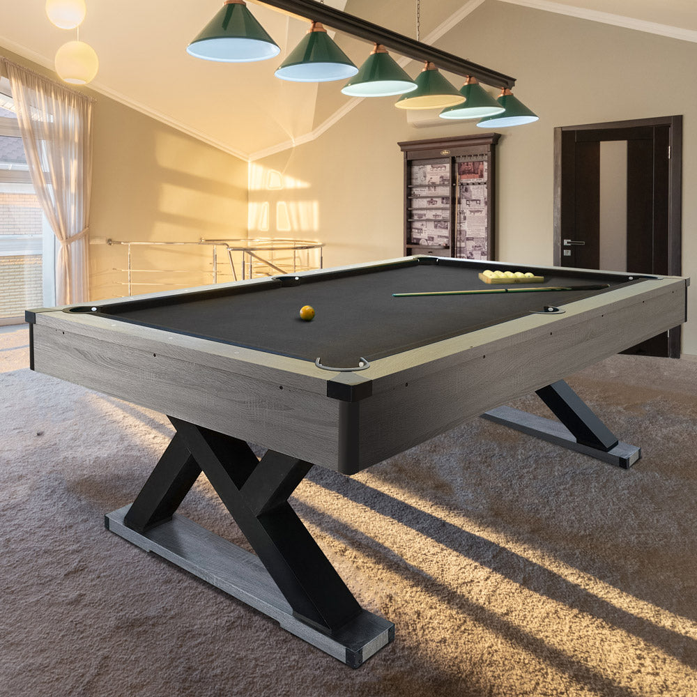 T&R SPORTS 8FT MDF Billiard Table with Free Accessories Pack Pool Snooker Table - Black&Silver Mist