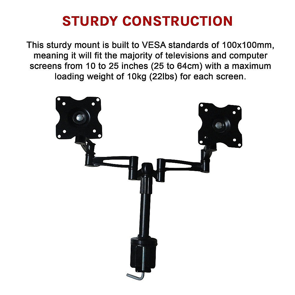 Two-Screen 10-25" Desk Monitor TV Plasma LED LCD Work Mount