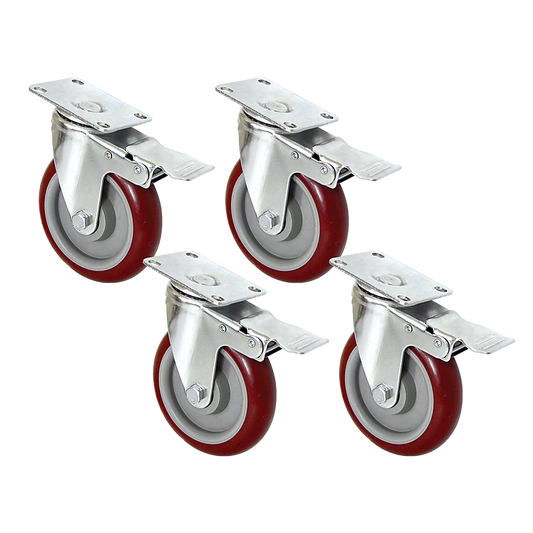 4 X 5" Heavy Duty 400kg Swivel Castor Wheels Trolley Furniture Caster All Brake