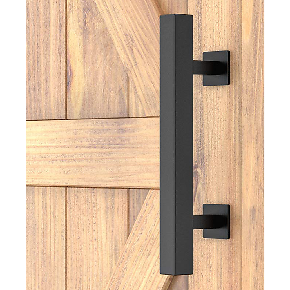 12" Square Pull and Flush Door Handle Set Black Barn Door Hardware