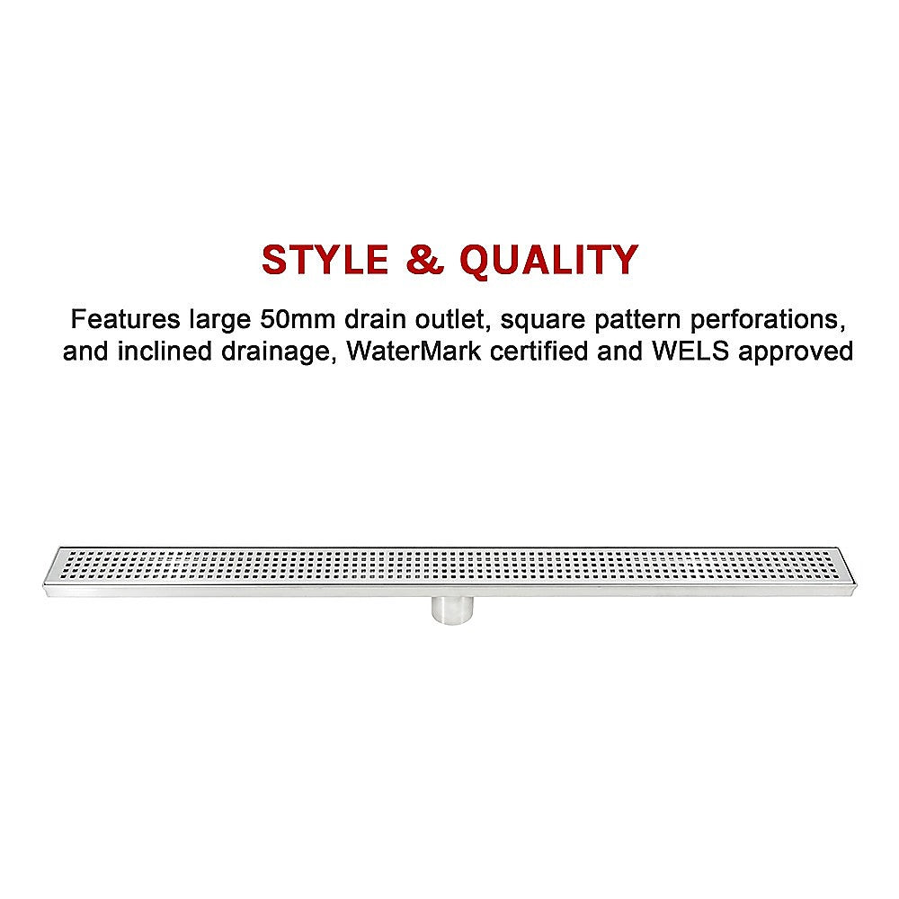 900mm Bathroom Shower Stainless Steel Grate Drain w/Centre outlet Floor Waste Square Pattern