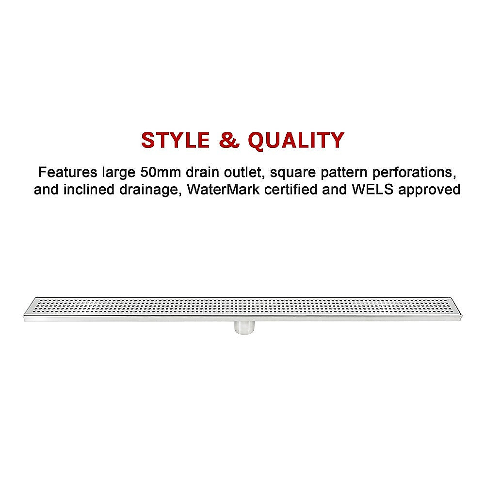 1000mm Bathroom Shower Stainless Steel Grate Drain w/Centre outlet Floor Waste Square Pattern