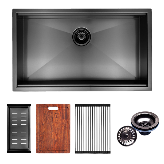 BRIENZ 32-inch Nano Workstation Ledge Undermount 16 Gauge Stainless Steel Kitchen Sink Single Bowl