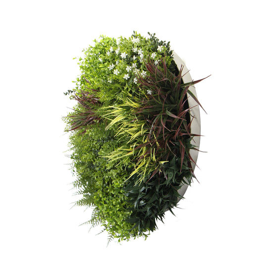 Slimline Artificial Green Wall Disc Art 80cm Green Field UV Resistant (White)